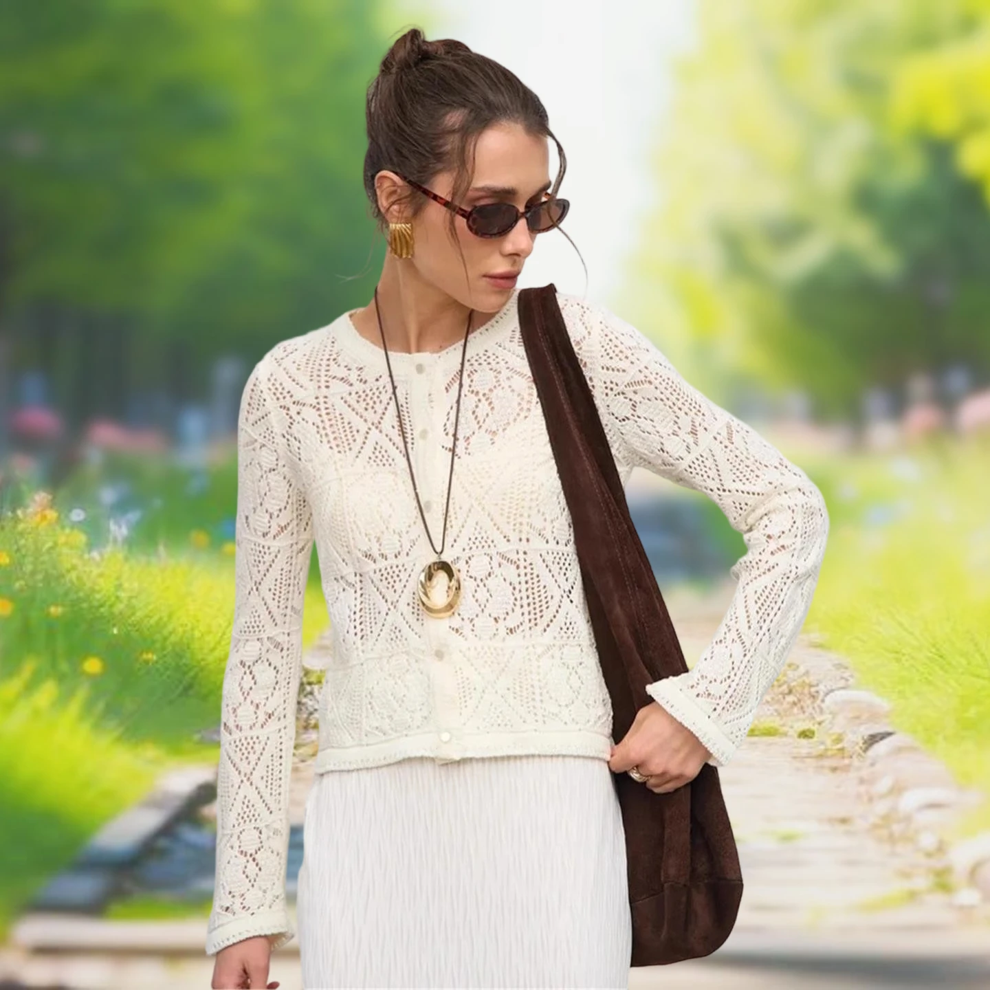 Cardigan estivo lavorato a maglia con bottoni Ultra-sottile lungo Sve Color da donna Faion Pure E-Commerce Ss