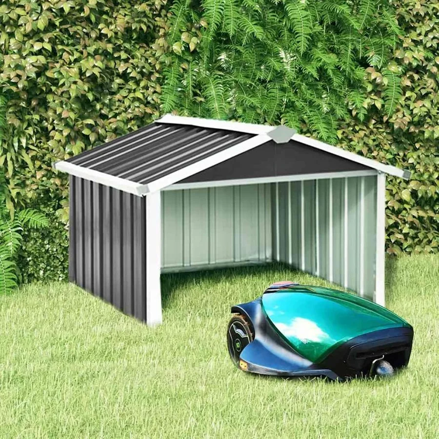 Garden Shed for Medium Robotic Lawnmower Storage, Anthracite Galvanized Steel, Outdoor Use, Durable Corrosion-Resistant Shelter