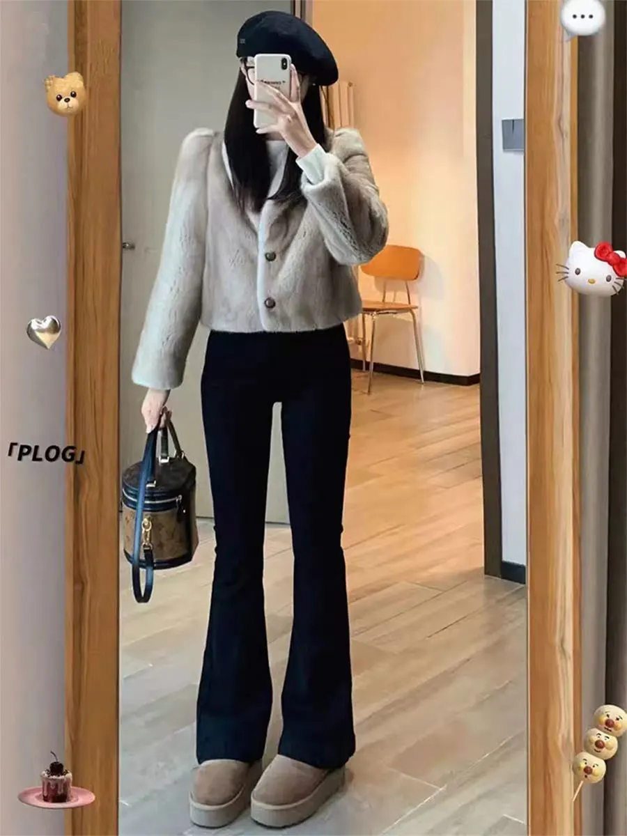 

Расклешенные прямые джинсы с высокой талией, женские осенне-зимние эластичные джинсовые брюки больших размеров, брюки Bootcut для грушевого тела