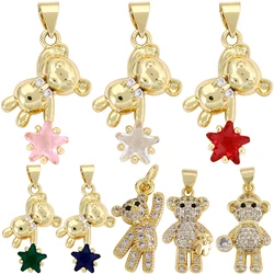 Juya 18K Real Gold Plated Copper Handmade Cz Decoration Bear Star Charms For DIY Women Christmas Gift Pendant Jewelry Making