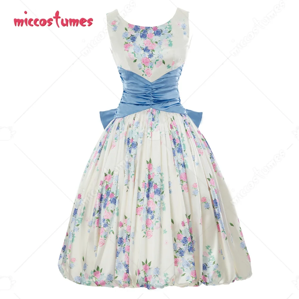 

miccostumes Women's 1950s Dress Vintage Retro Floral Cocktail Swing Sleeveless Dress with Bow Halloween Cosplay Costume