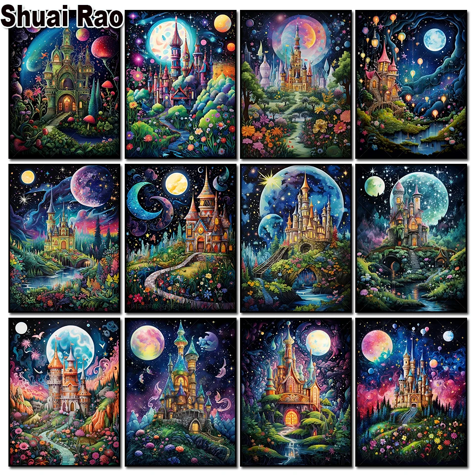 Fantasy Castle Landscape 5d Diy Diamond Painting Mosaic Pictures Of Rhinestone Embroidery Cross Stitch Kits Christmas Cartoon