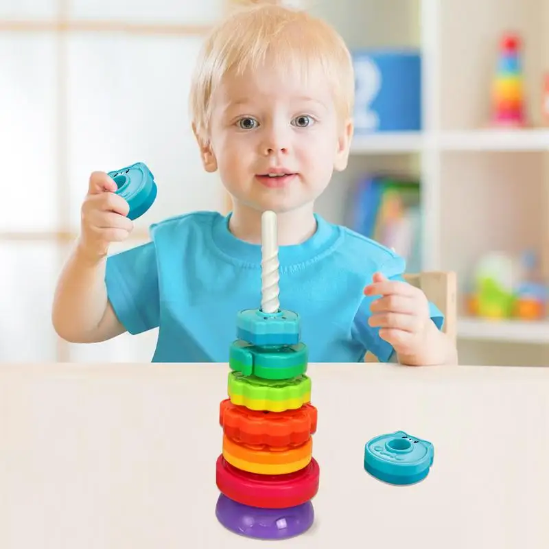 Spinning Stacker Rainbow Ring Stacker Toddler Toys Spinning Toy Ring Stacker 1 2 3 anni Girl Boy regali di compleanno di natale