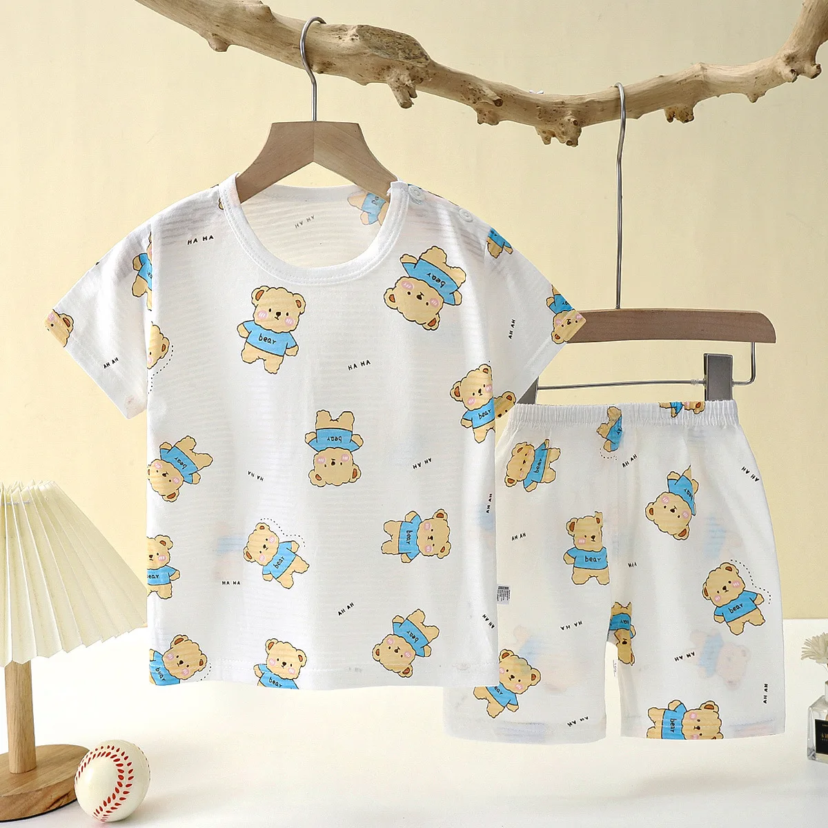 Popular in SummCottonSafe Baby Children Clothes  Set Cute Cartoon Short Sleeve Home Pajama Set Sleepwear Soft Breathable