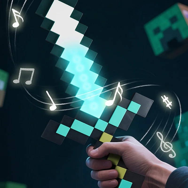 

Mine World Pixel Sword Lightsaber Lamp Glow in The Dark Block Toy with 13-Color LED Desk Light Rechareable for Gaming Room Decor