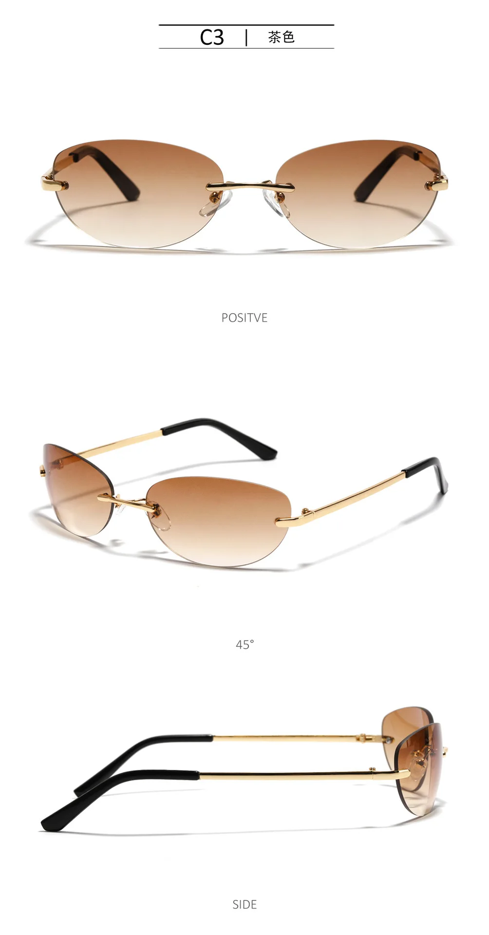 Rahmenlose Y2K-Sonnenbrille für Damen, Neue Mode, Kleine Katzenaugen-Sonnenbrille aus Legierung, Vintage-Fahrerbrille, UV400-Schutz – Detail 6