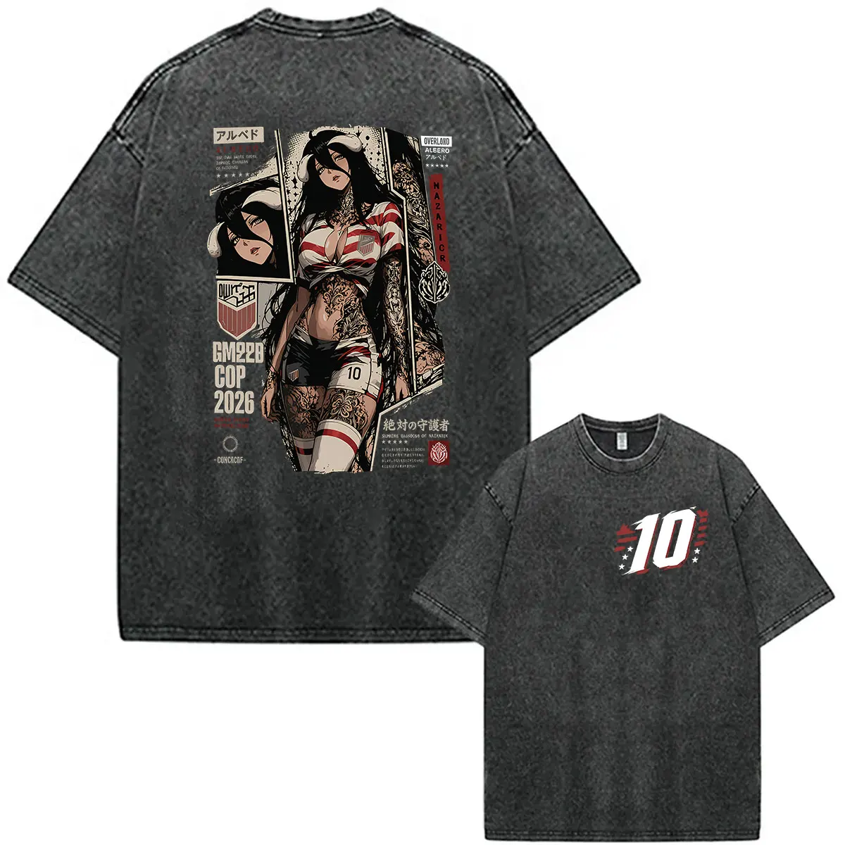 Japanisches Anime Albedo Overlord Vintage Washed T-Shirt für Männer und Frauen, Harajuku Oversized Baumwoll-T-Shirt, Modische Manga-Kleidung – Detail 5
