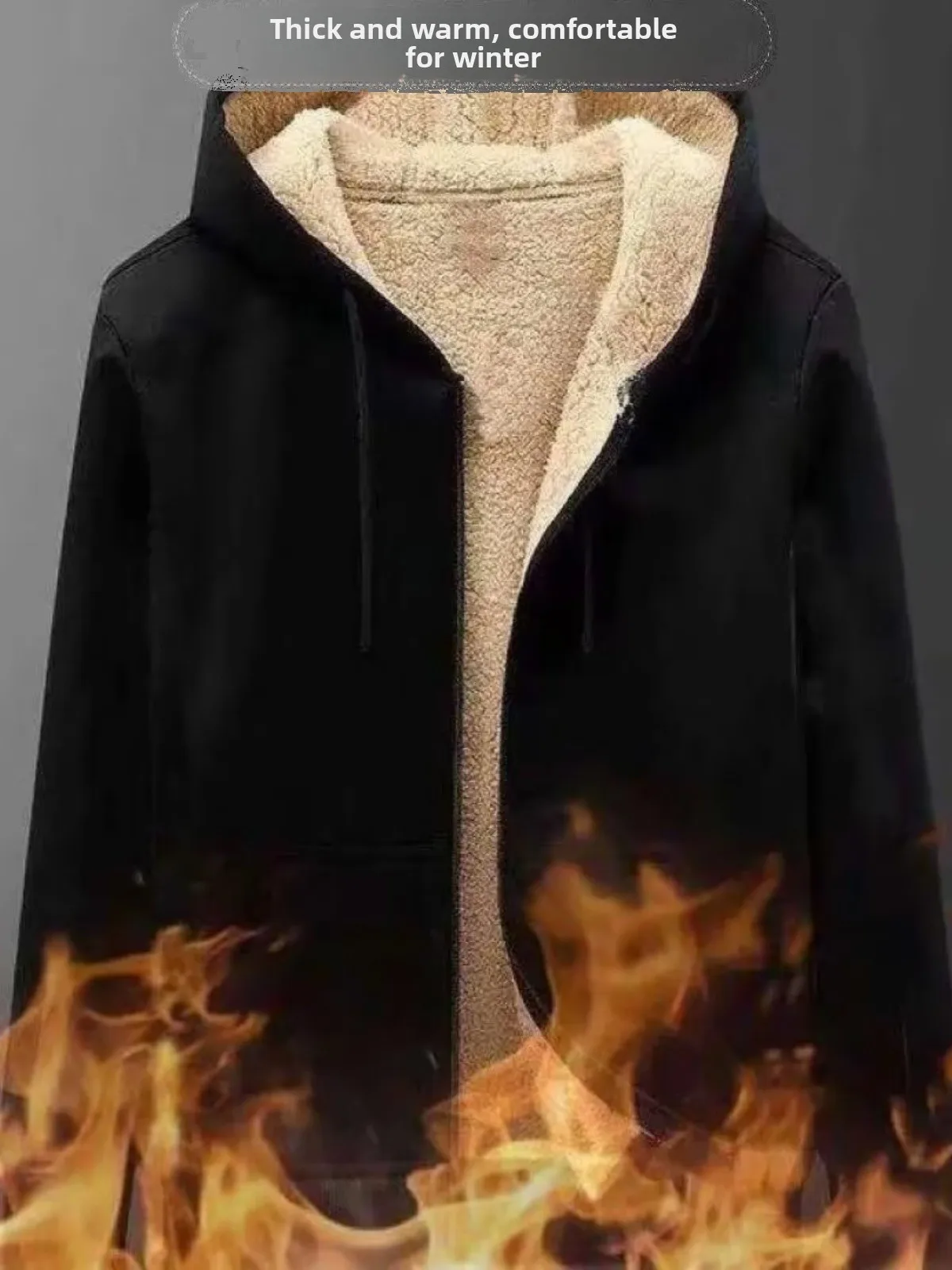 

Lamb Velvet Hooded Open Cardigan Pure Color Men's Autumn Winter Casual Loose Fit Thickened Youth Fashion Cotton Jacket