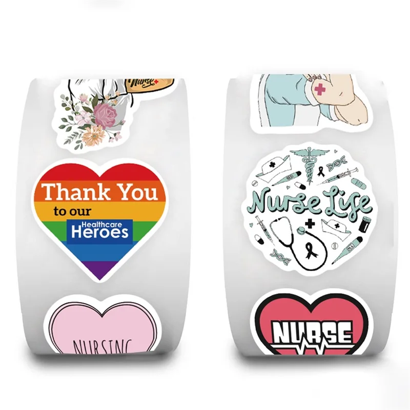 500PCS Nurse Pattern Sticky Paper Sticker Labels Thank You Sticker Sealing DIY Decoration Scrapbooking Stationery Supplies