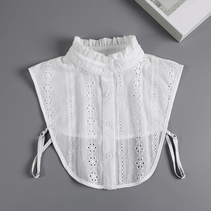 Women Lace  Stand Neck Fake Collar Blouse Vintage Hollow Floral Detachable Dickey Half Shirt Clothes Accessories