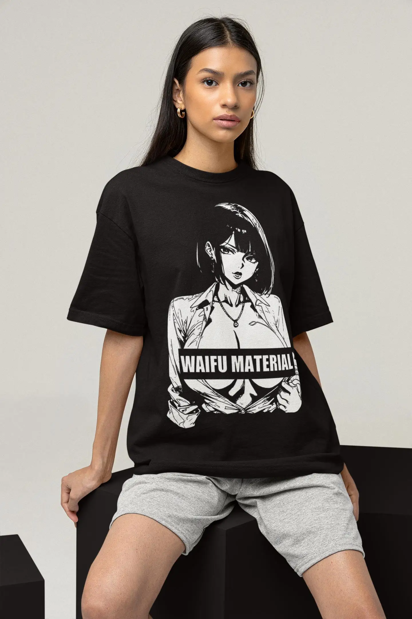 Camiseta Waifu Material Anime Office Lady, camiseta de algodón holgada y transpirable unisex de verano