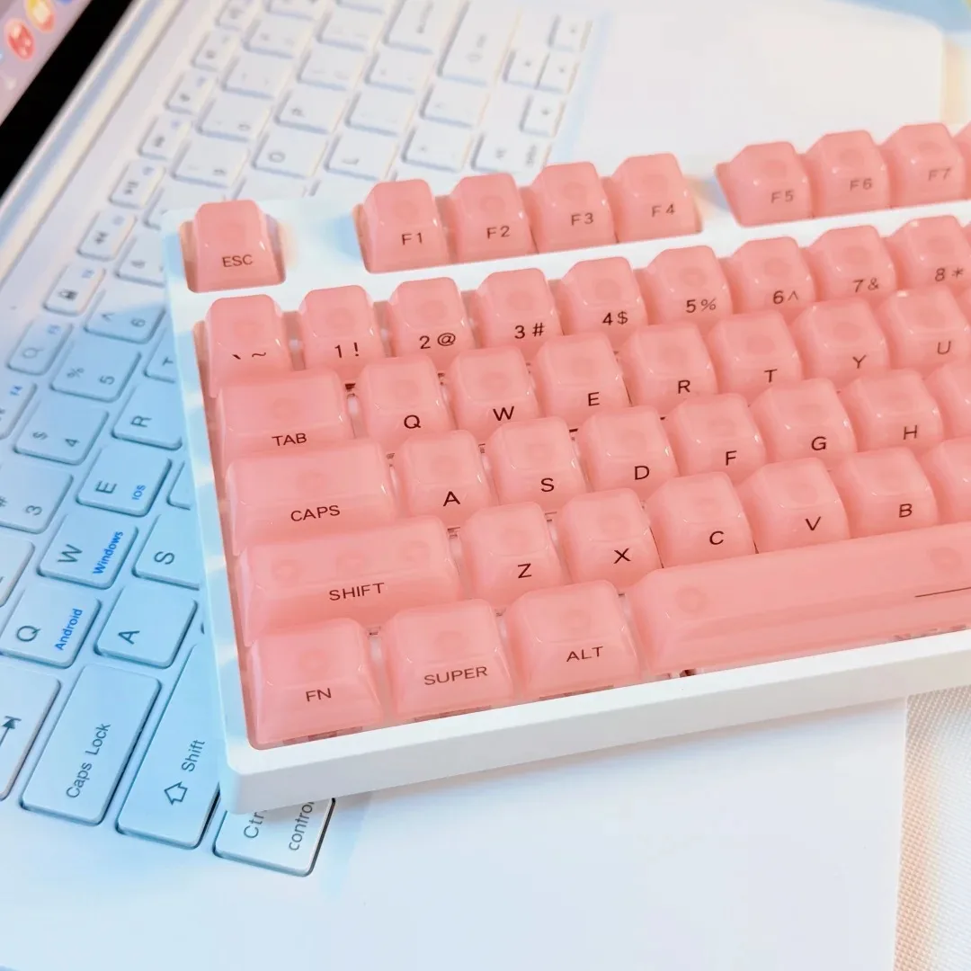 119 مفتاحًا كريمي وردي ضبابي شفاف كريستال PC أغطية مفاتيح MDA Profile طباعة جانبية RGB أغطية مفاتيح بإضاءة خلفية للوحة مفاتيح MX #6