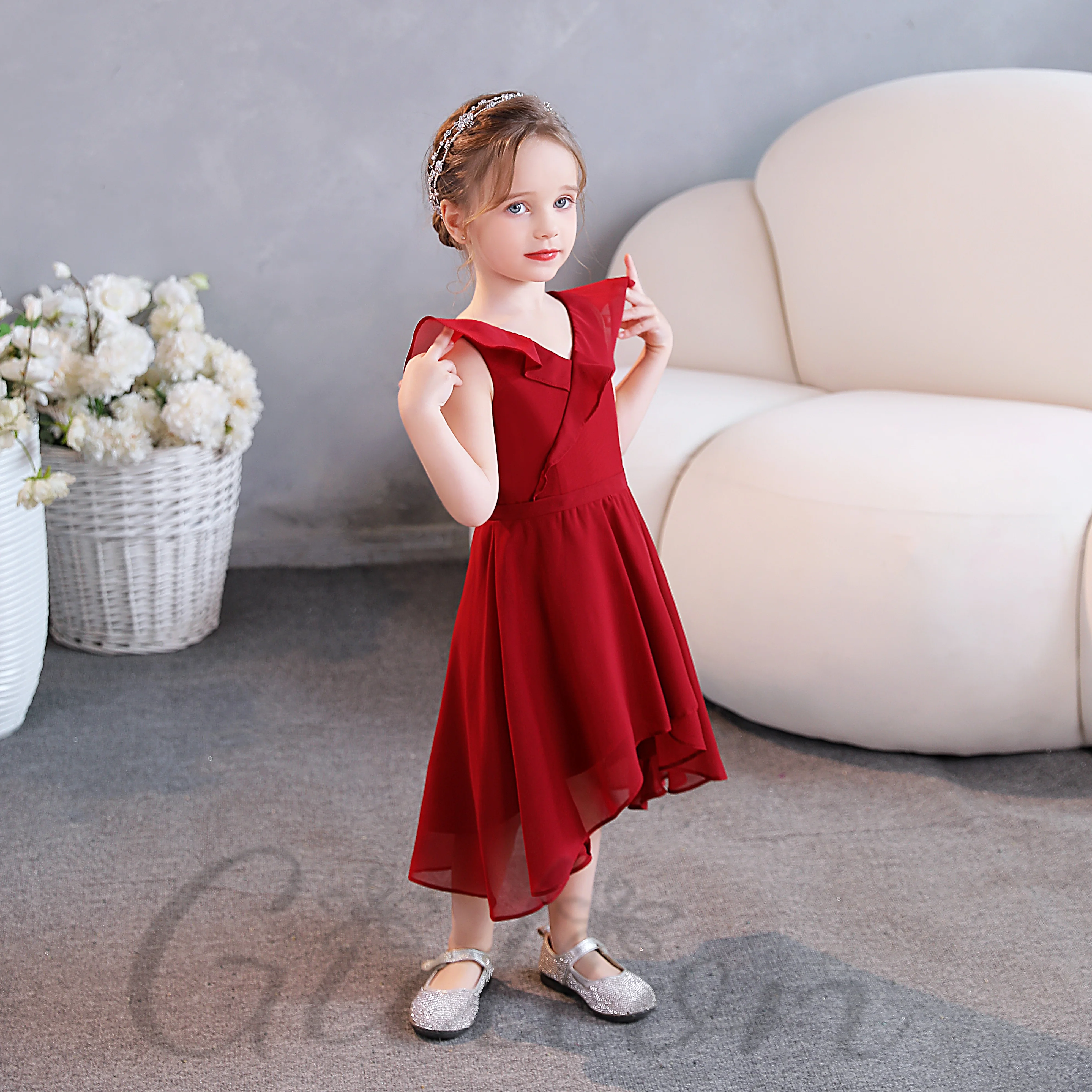 Assy metrical Chiffon Junior Brautjungfer Kleid für Kinder Hochzeits zeremonie Abschluss ball Nacht ball Abendkleid Festlichkeit Feier Veranstaltung