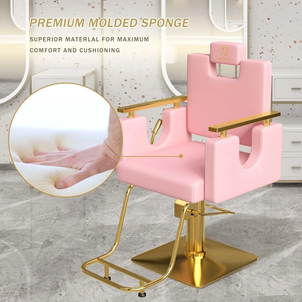 كرسي صالون هيدروليكي بارتفاع قابل للتعديل لمصففي الشعر، كرسي دوار عالي التحمل بزاوية 360 درجة مع راحة طويلة الأمد #5