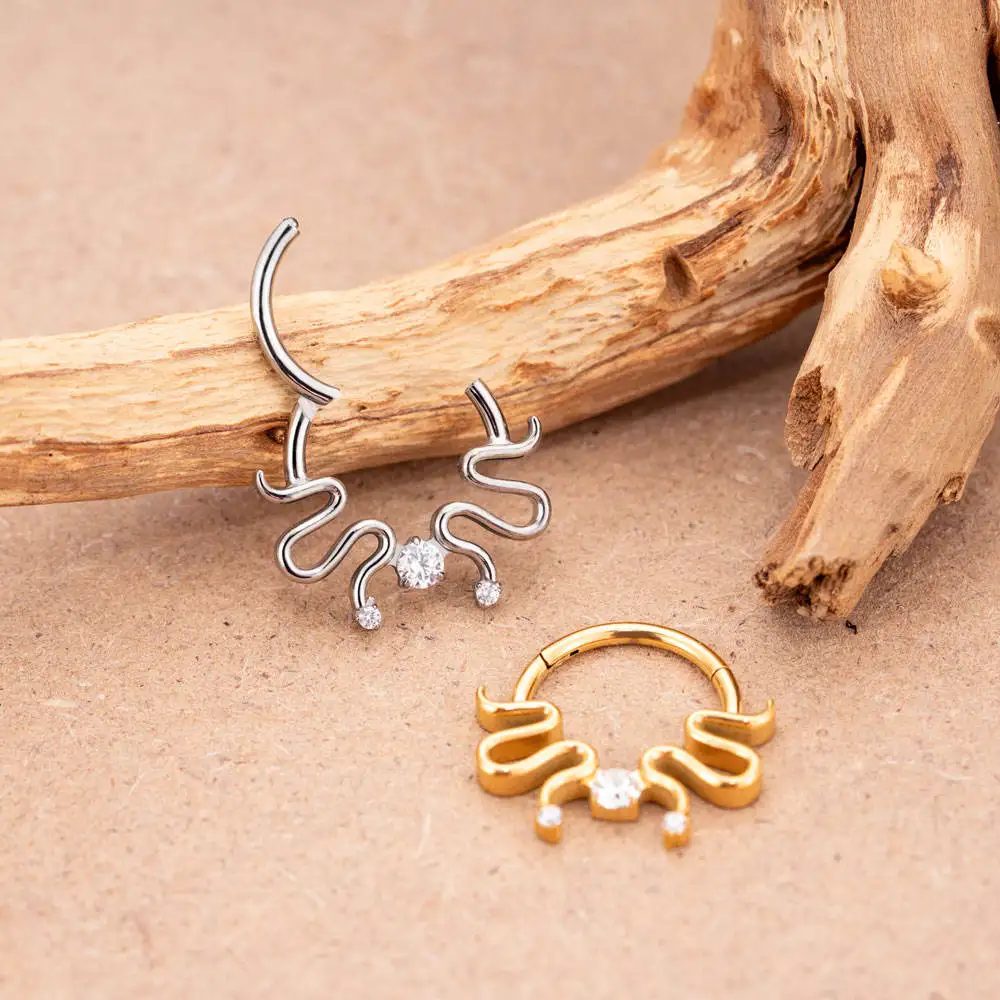 

New ASTM F136 Titanium Zircon 8/10MM Silver/Gold Snake Septum Clicker Segment Women Piercing Nose Ring Tragus Jewelry Body Whole