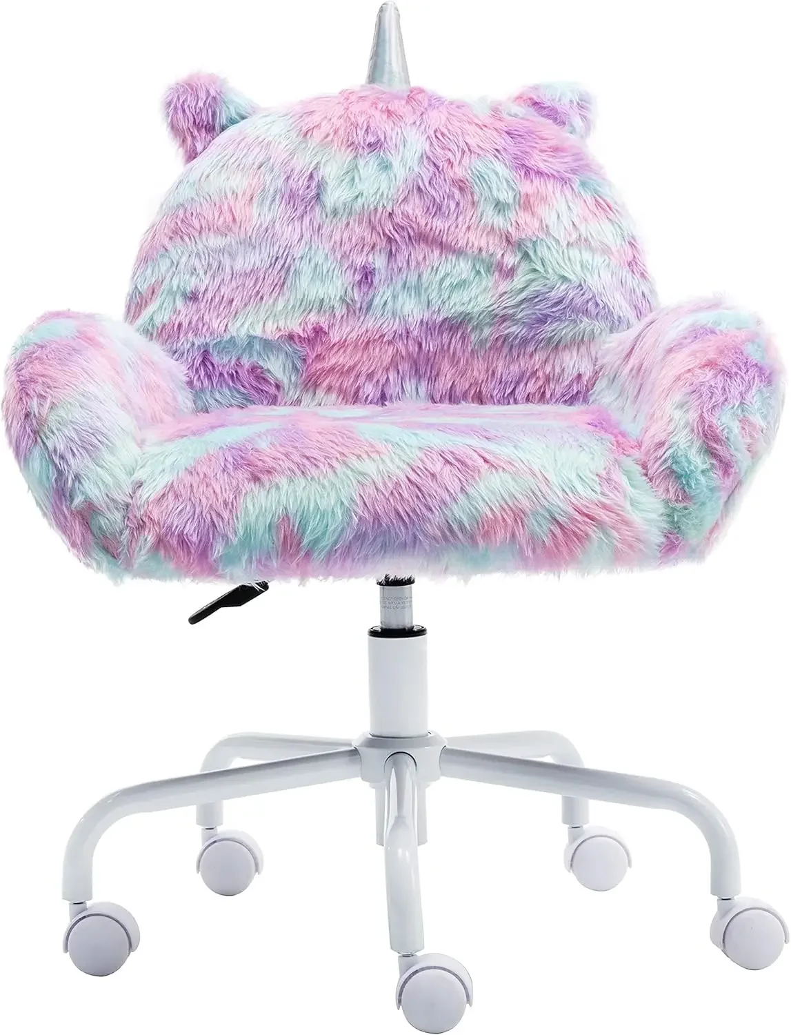 Cute Fluffy Kids Desk Chair Swivel Furry Teens Computer Chair with Arm Wheels Velvet Adjustable Child Chairs for Student