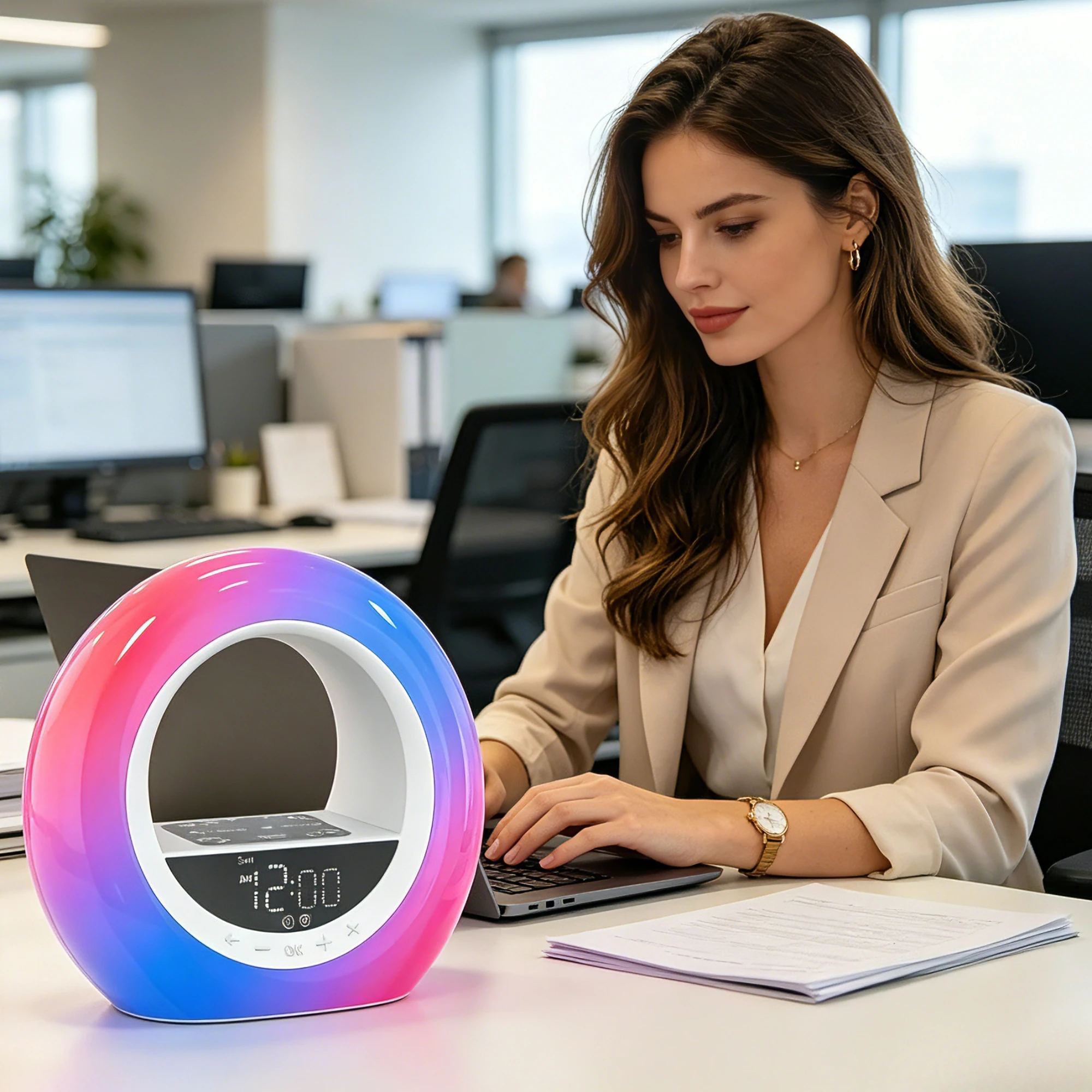 Wireless Charging Wake Up Light Alarm Clock with Sunrise Simulation FM Radio Night Light Natural Sounds Sleep Aid Kids Gift