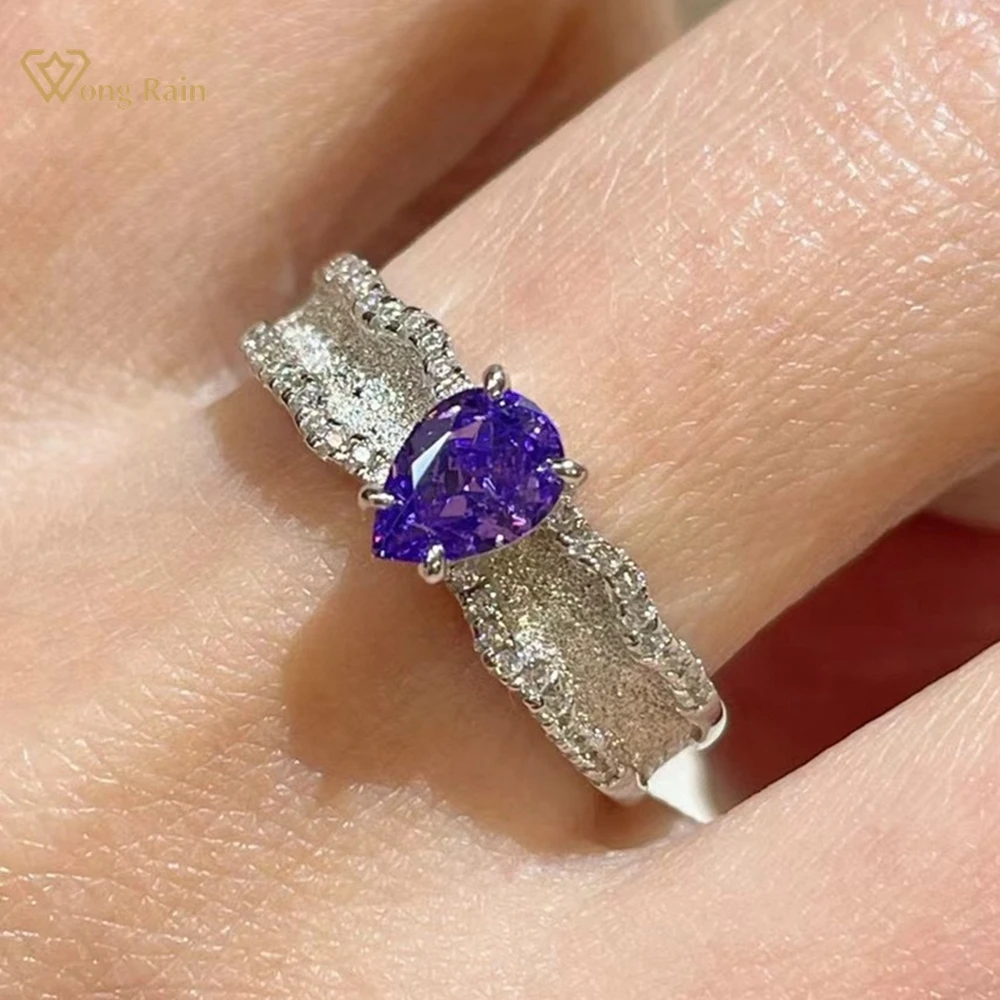 

Wong Rain 100% 925 Sterling Silver Sparkling Pear Cut Amethyst High Carbon Diamond Gemstone Ring Fine Jewelry for Women Gifts