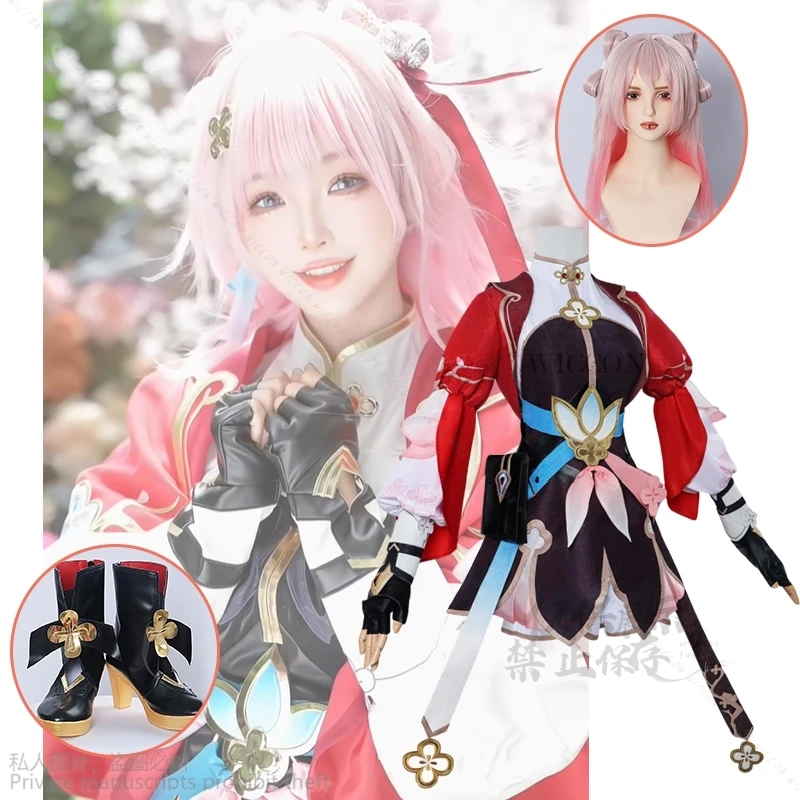 

Game Honkai Star Rail March 7th New Skin Xian Zhou March 7th Cosplay Dress Outfit Uniform Full Set Wig Shoes Props Halloween Cos