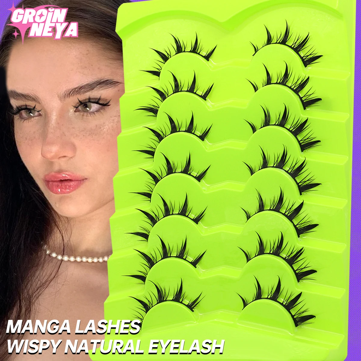 GROINNEYA Manga Ciglia 5/7 paia Ciglia 3D Ciglia Finte Naturali Soffici Morbide Croce Wispy Estensione Ciglia Naturali Trucco