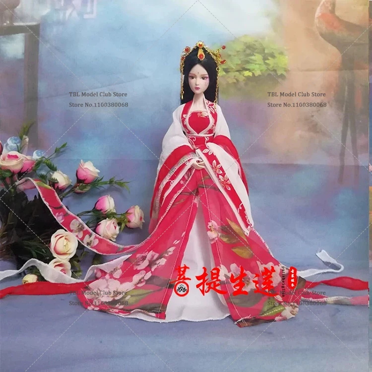 In Stock 1/6 Scale Female Soldier Chinese Ancient Traditional Ribbons Long Sleeved Printed Hanfu For 12inch Action Figure Model