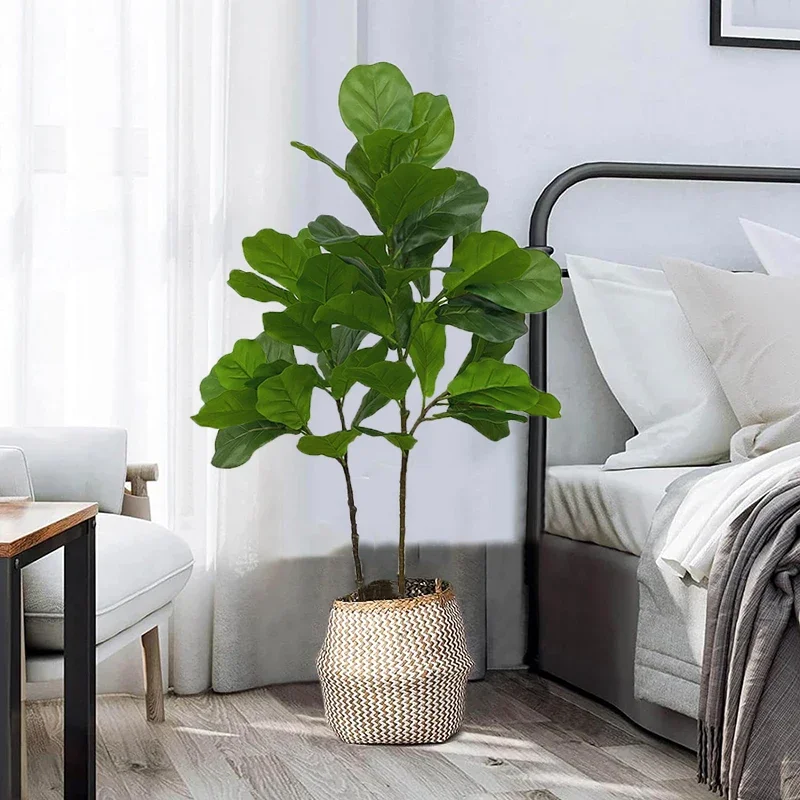 41in Tropical Ficus Tree Artificial Branches Plastic Banyan Leaves Fake Rubber Plant For Home Garden Office Shop Wedding Decor