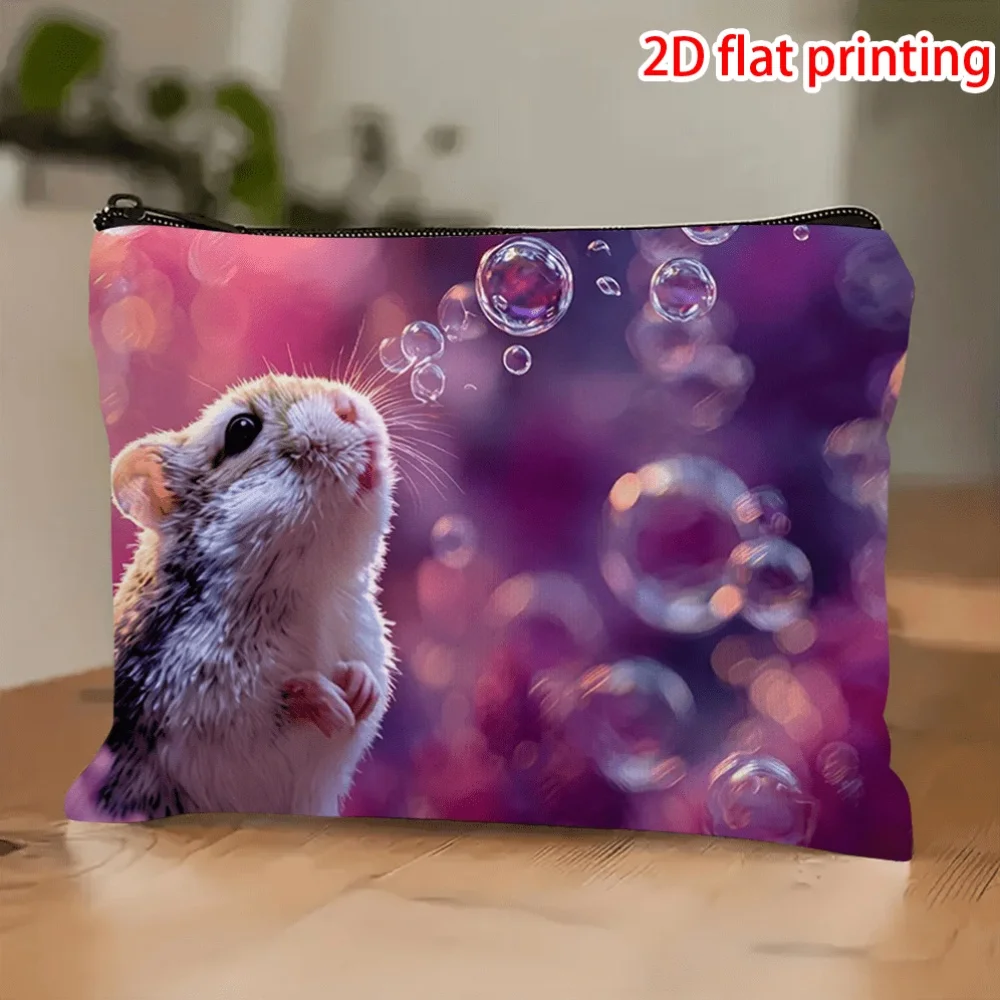1 Piece of a Makeup Bag with a Hamster and Bubble Design - Multifunctional Zipper Bag for Women, Perfect Travel Zipper Storage Bag, Fun Birthday Gift
