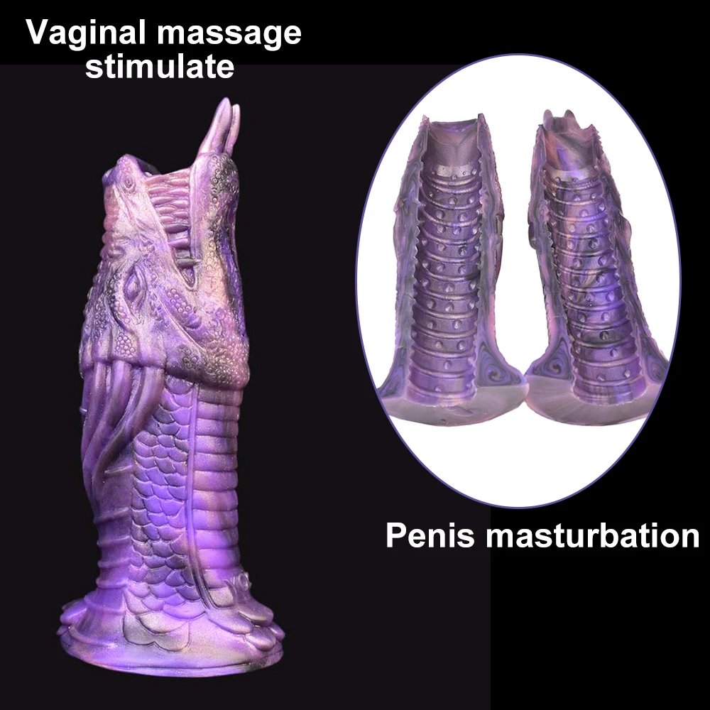 GEEBA Silicone Hollow Animal Dragon Dildo Sleeve Penis Enlargement Thickening Device Vaginal Stimulate Penis Massage Sex Toys