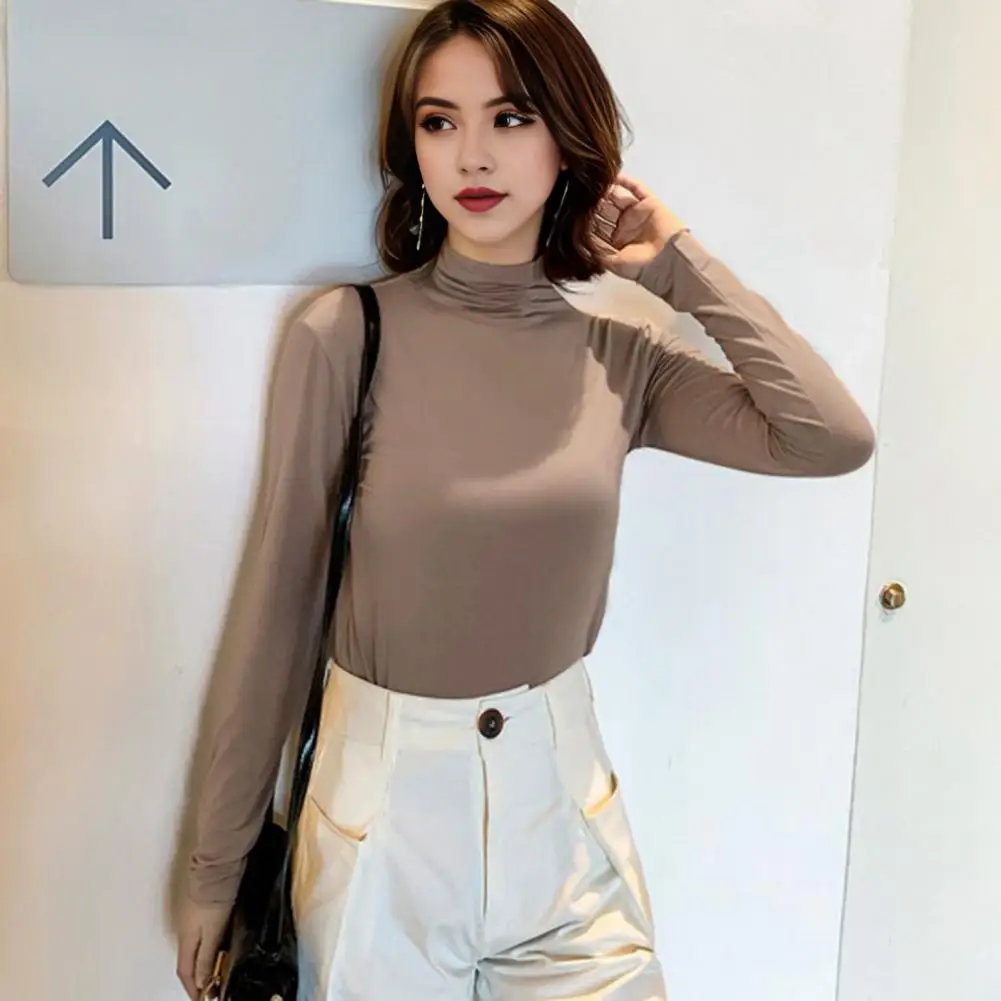 Women Turtleneck Bottoming Shirt Fashion 2024 New Stretch Tops Knitted Pullovers Long Sleeve Bottoming Knitted Top Slim Stretchy