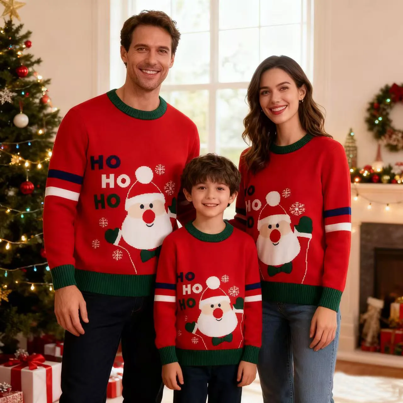 New Autumn Winter Children's Christmas Parent-Child Set Crewneck Sweater Family Theme Party Knitwear for Adult Men Women