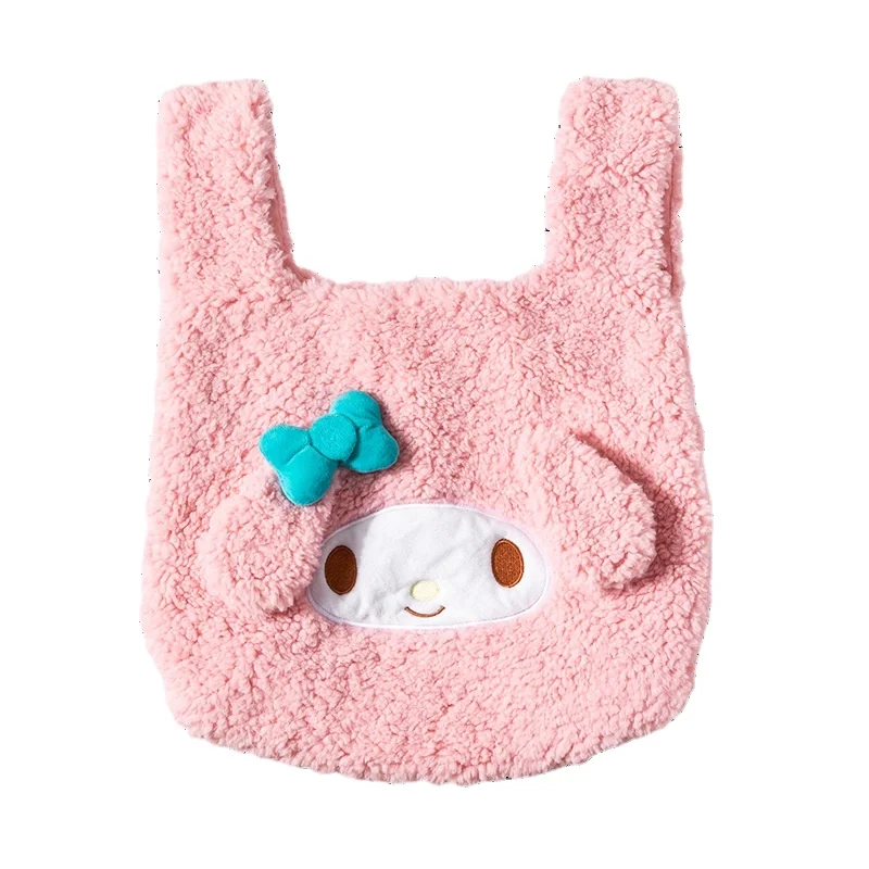 MINISO Cartoon Sanrio Series Cute Cinnamoroll Imitation Lamb Wool Portable Shopping Bag Pompom Purin Portable Large Capacity Bag