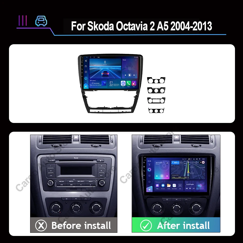 Android For Skoda Octavia 2 A5 2004-2013 Multimedia Car Stereo Radio DVD 4G Auto WiFi Player Screen Navigation DSP GPS No 2Din