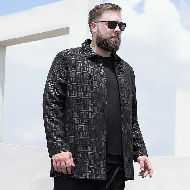 

plus Size Men's Jaet Autumn Spring Printed Collar Loose Fit Faionable Coat Big Size Polyester Long Sve Regular Length