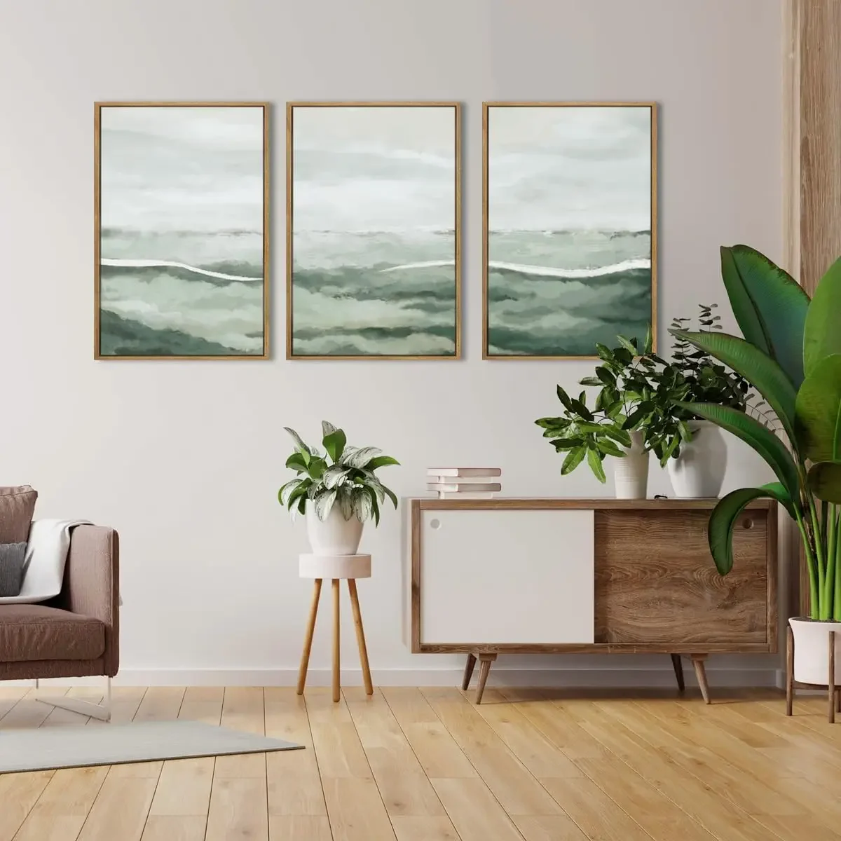 3pcs/Set Canvas Sage Green Abstract Wall Decoration Fog Landscape Painting Art Printed Materials Living Room Office Home Decor