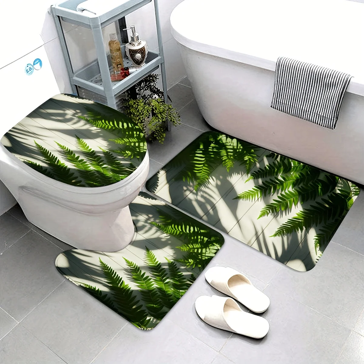 

Набор из 3 предметов: весенний Новый год, зеленый папоротник, лист дерева, набор для ванной комнаты, ванна, туалет, ковер, туалет, U-образный коврик, сиденье для унитаза