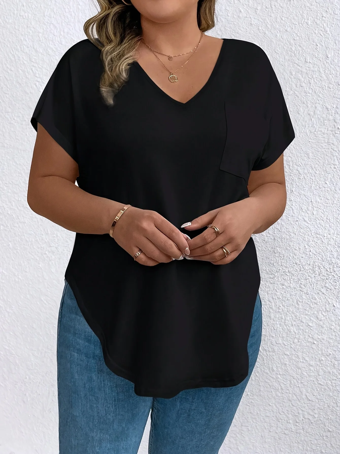 ملابس نسائية مقاس كبير لعام 2025 للربيع والصيف والخريف سراويل أنيقة بأكمام قصيرة وجيب على الصدر من Elega