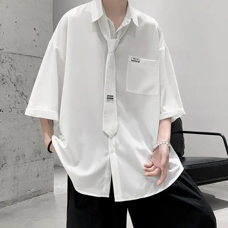 

2023 Summer Men's Clothing Casual Thin Short Sleeve Preppy Style Loose All-match Polo-Neck Spliced Pocket Handsome Trend Shirt