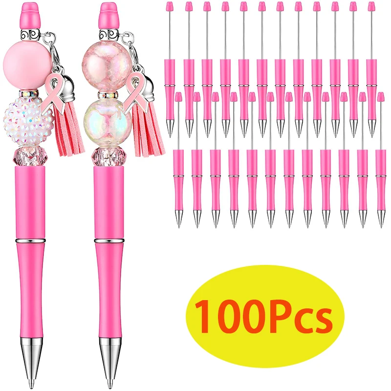 

100pcs Plastic Beadable Pen Bead Ballpoint Pen Black Ink Rollerball Pen for DIY Making Gift Kids Students Office School Supplies