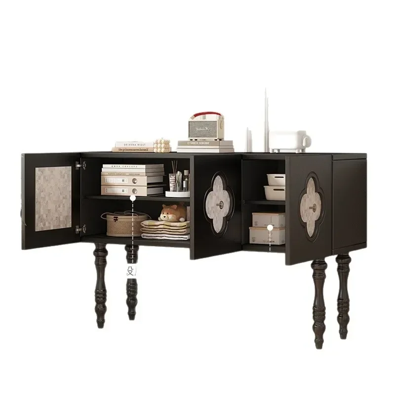 

French black solid wood entrance cabinet, ultra-narrow retro living room aisle, antique partition cabinet