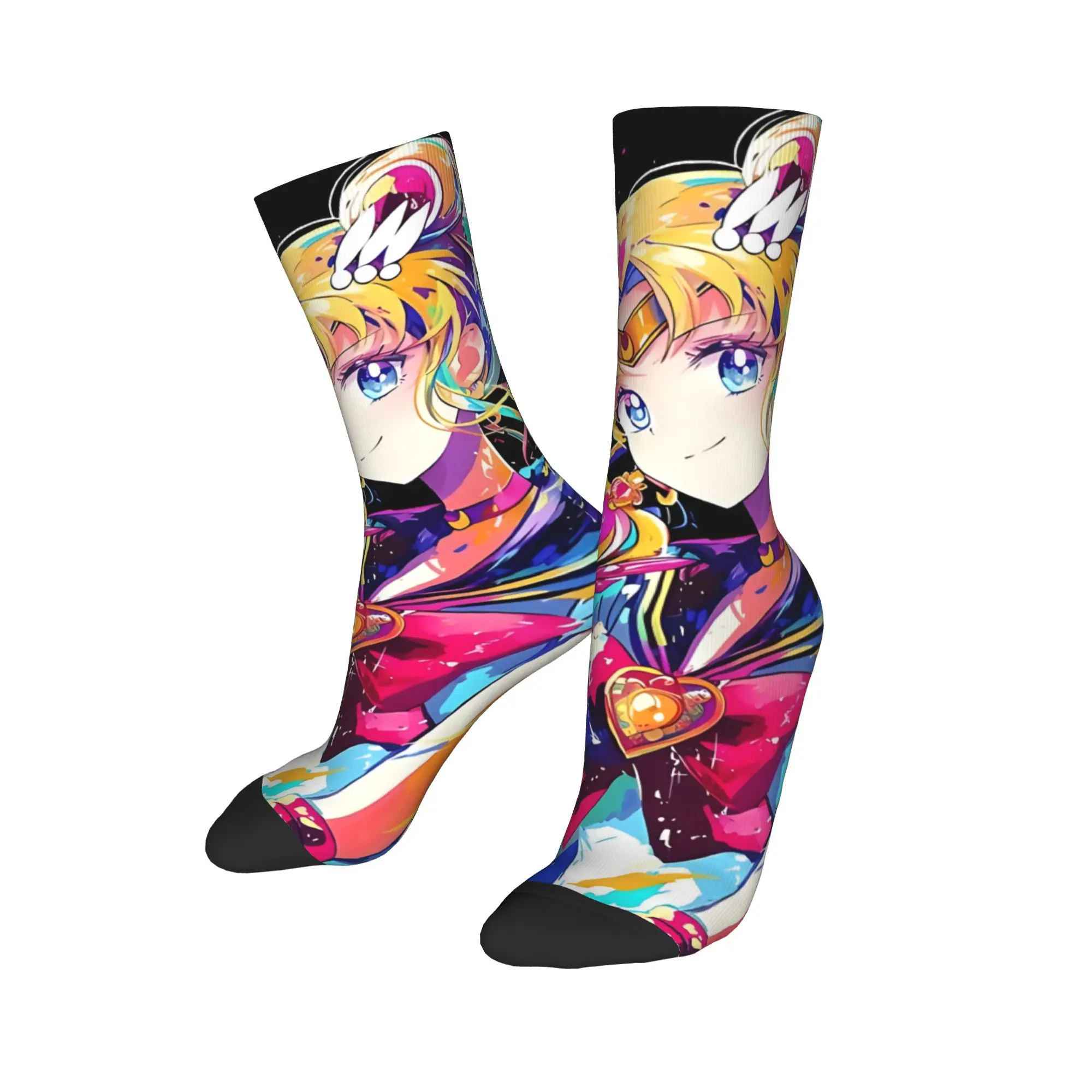 Funny Sock Bandai Moonlight Power Sailor Moon In Her Element Vintage Quality Pattern Printed Men Crew Socks Novelty Men's Socks