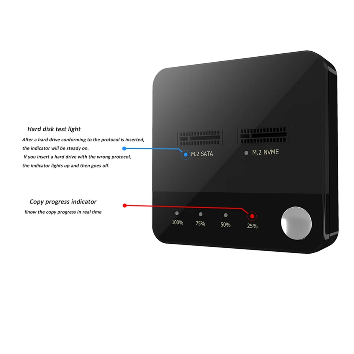 ATP-M.2 SATA Duplicator M.2 SATA to Nvme SSD Enclosure External Hard Disk Docking Station with Clone for M2 HDD SSD Reader