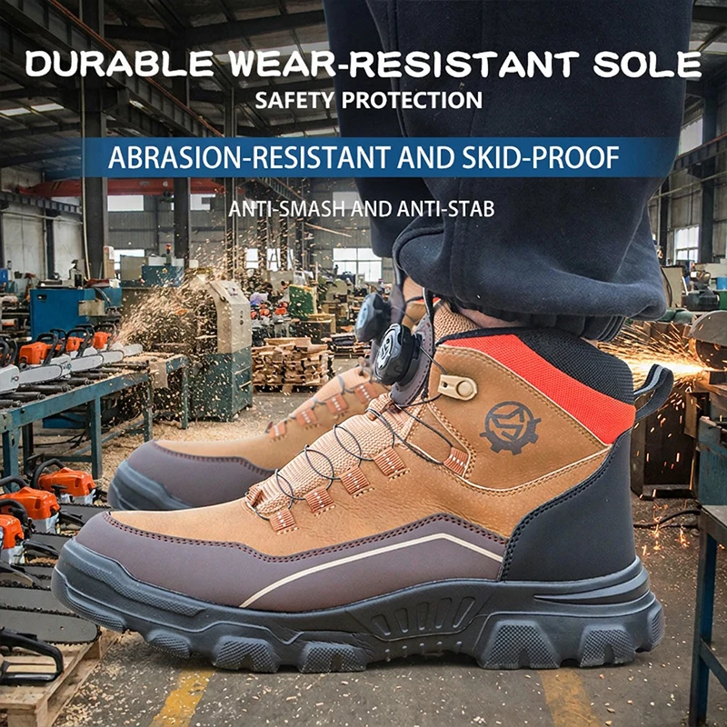 Breathable Lightweight High Top Rotary Knob Waterproof Safety Shoes Anti-smash Puncture Proof Steel Toe Footwear