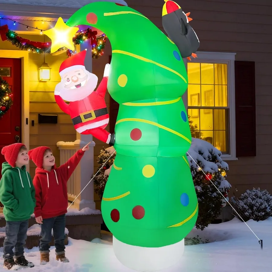 

2025 надувная рождественская елка 7 футов рождественская елка надувной уличный декор в сочетании с рождественской елкой Санта-Пингвин взорвать во дворе