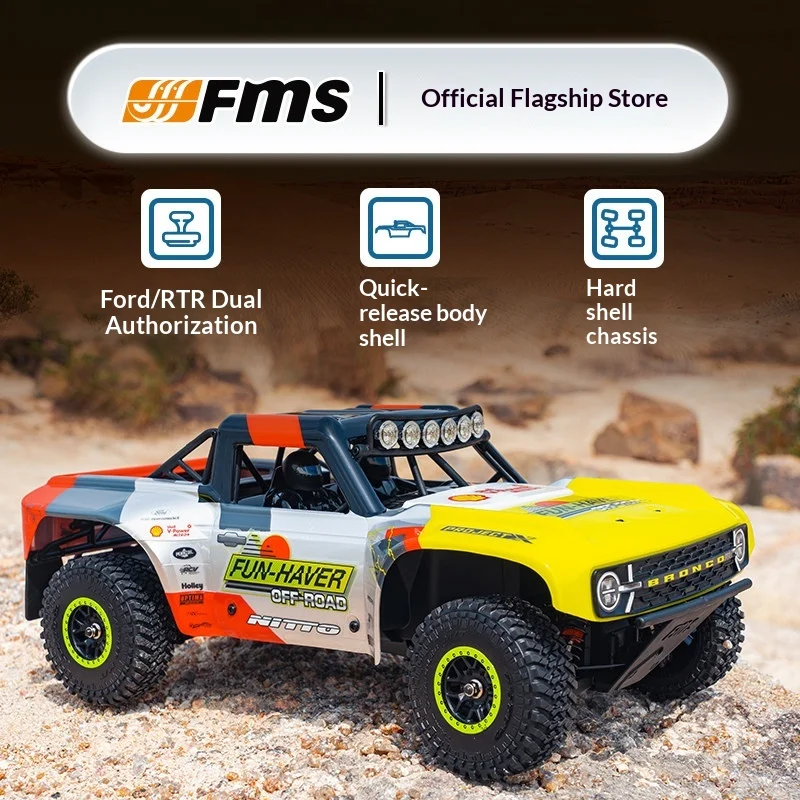 

Радиоуправляемый шорт-корс трак FMS 1/18 Bronco с коллекторным двигателем, готовый к запуску (RTR), с быстросъемным кузовом и жестким шасси, внедорожный, имитационный, коллекционный, подарок