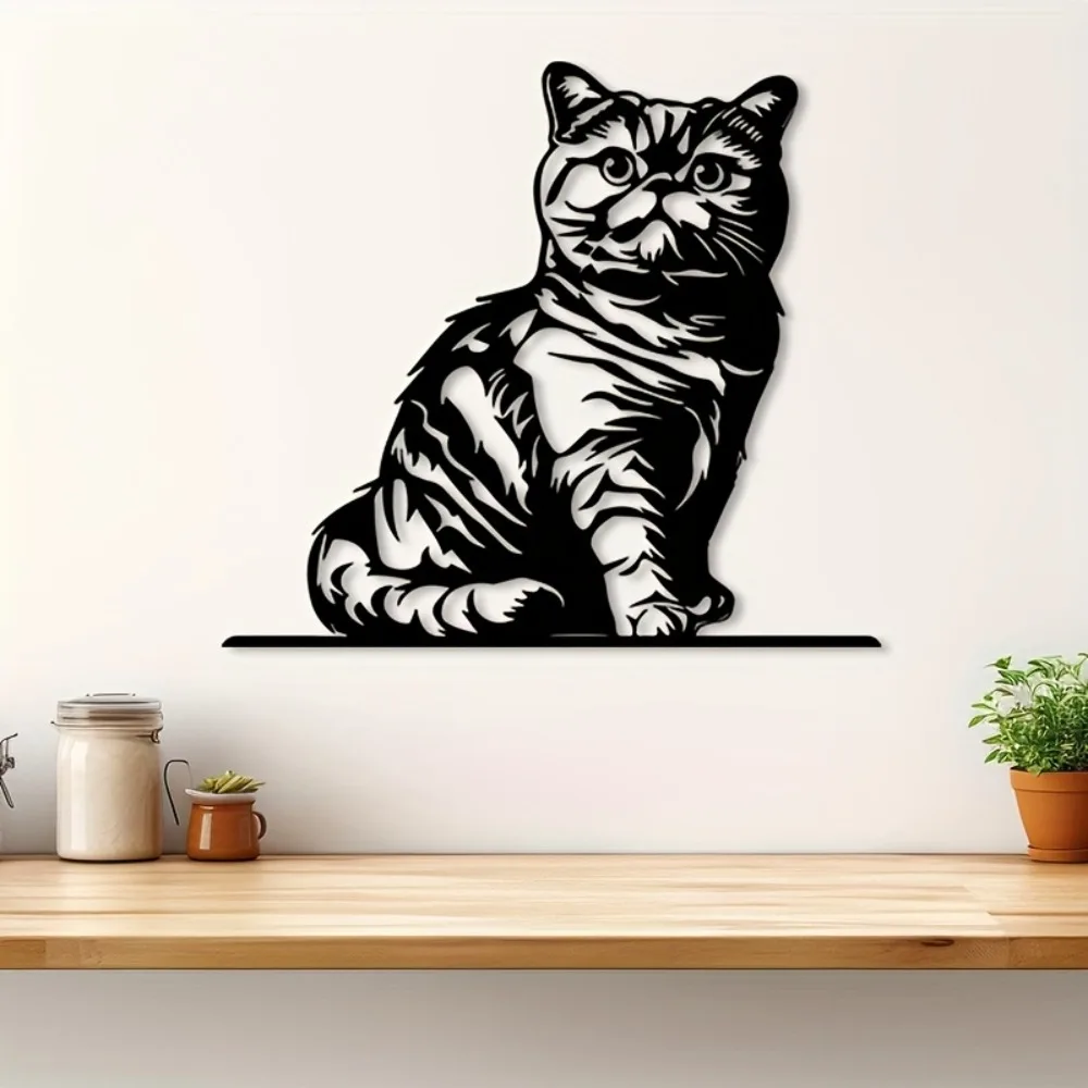 CIFBUY Iron Wall Art Elegant British Shorthair Cat Metal Decor Durable Nail Free Home Ornament For Living Room Garden