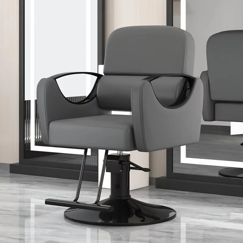 كرسي معدني مطلي بجزء سفلي مستدير لقص الشعر، لون الشعر، رفع الشعر، جلد بسيط يمكن وضعها رأسًا على كرسي الحلاق