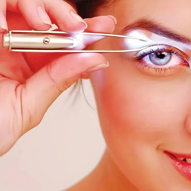 1PC Portable Stainless Steel Eyebrow Tweezer with Smart LED Light - Makeup Removal Tool