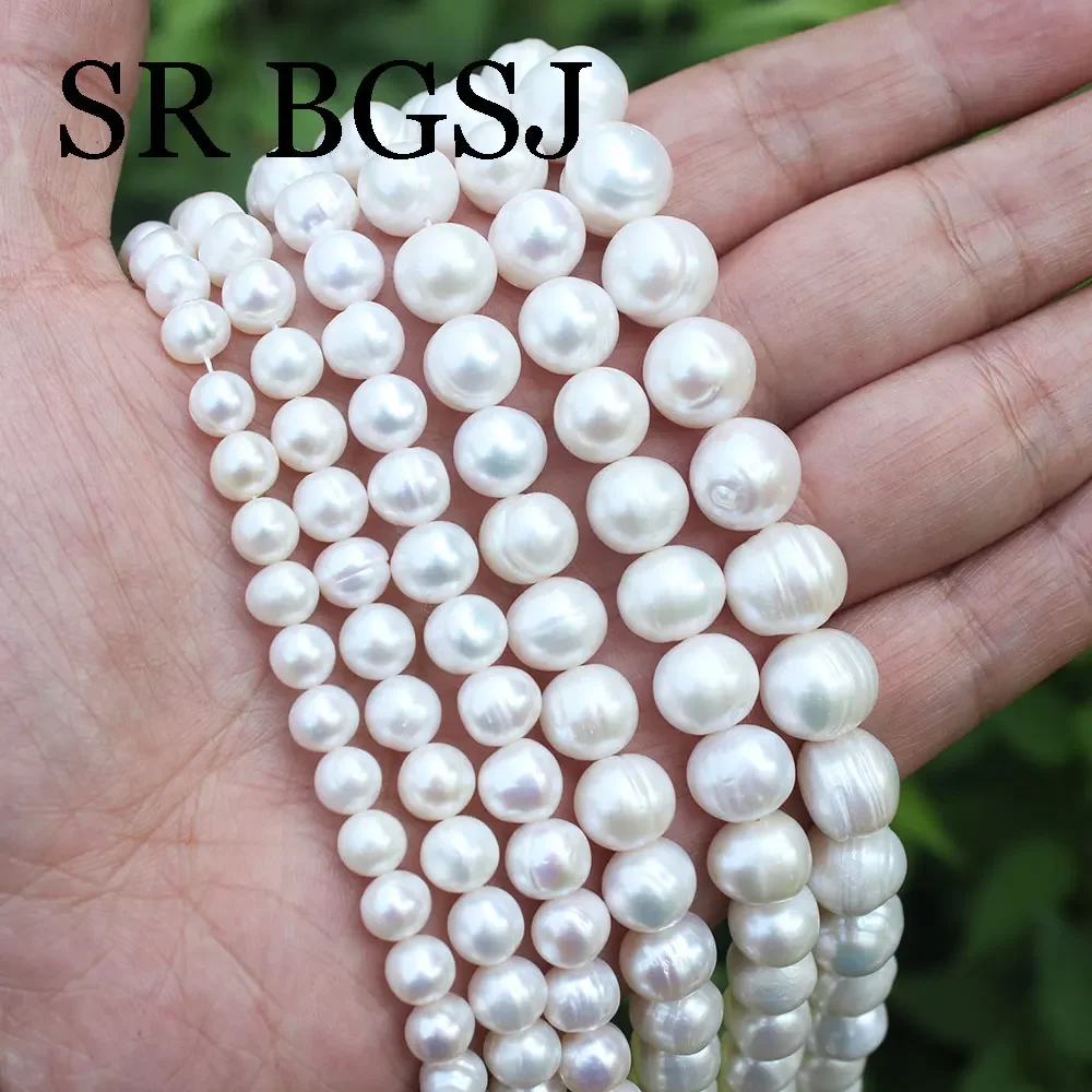 

6-13mm A+ White Nearly Round 100% Natural Freshwater Pearl Jewelry Making Spacer Beads 15"