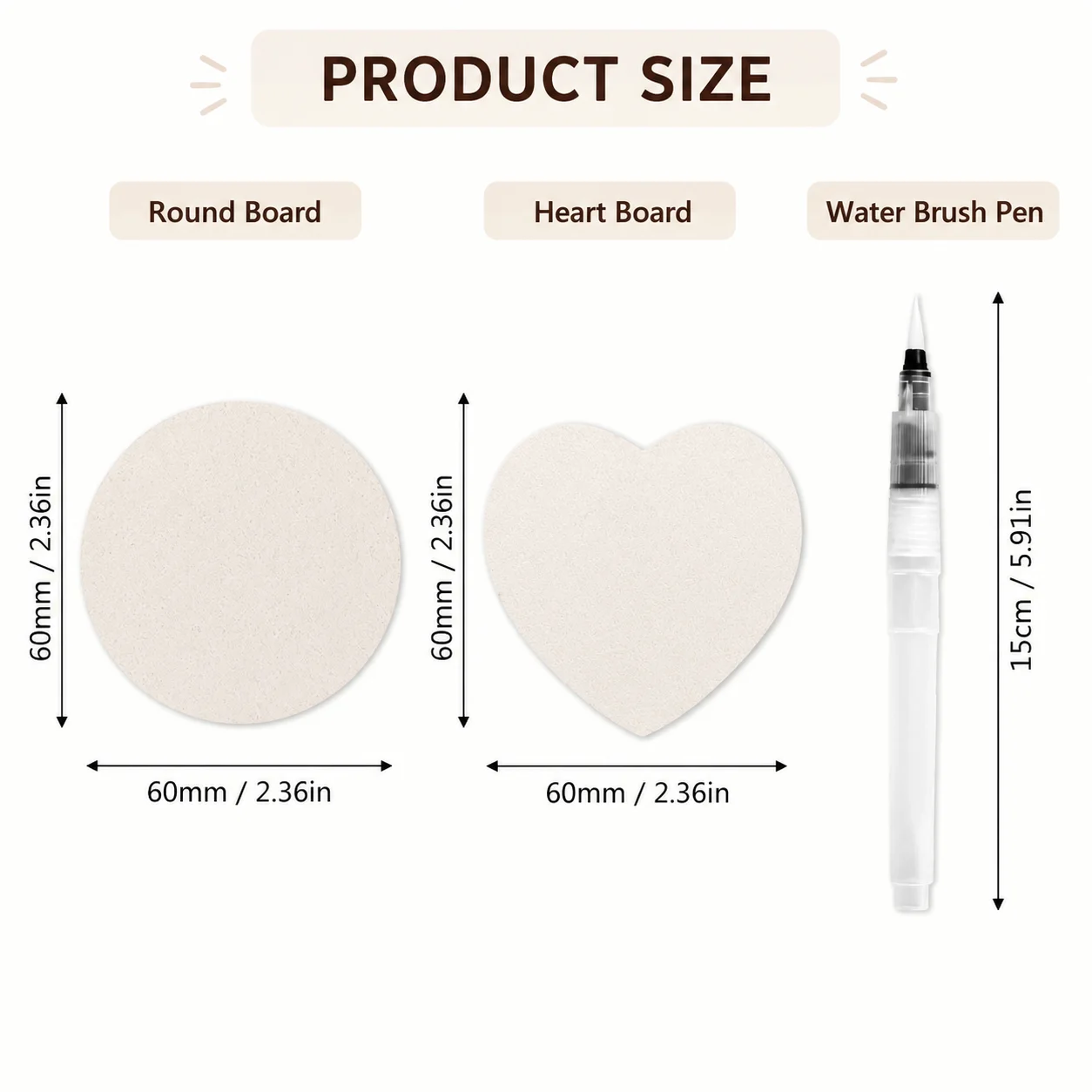 Textured Watercolor Painting Board Set 6cm Round Heart Compressed Wood Pulp Paper with Water Brush Pen for DIY Art Drawing Suppl