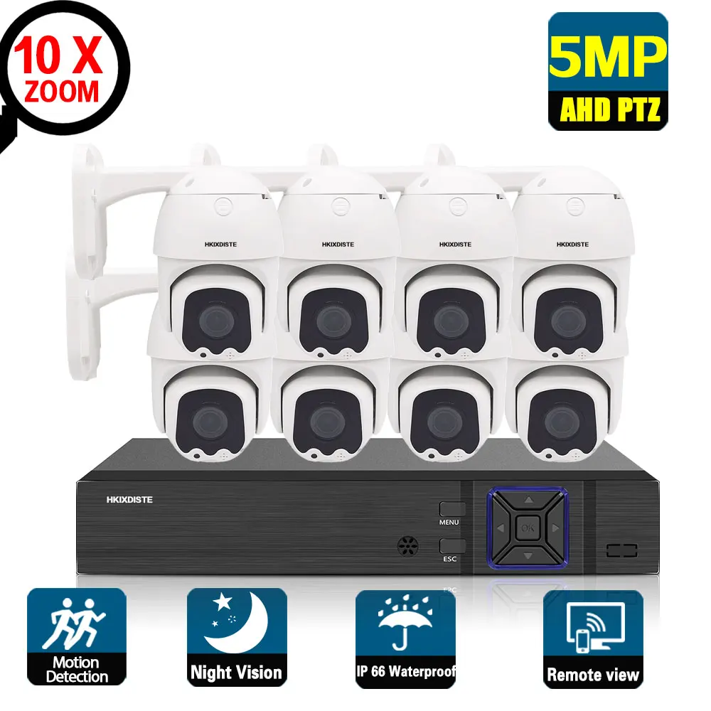 5 IN 1 AHD PTZ Camera Kit 5MP 10X Zoom Analog HD Security Camera Video Surveillance System Outdoor H.265 XMEYE CCTV DVR Kit 8CH